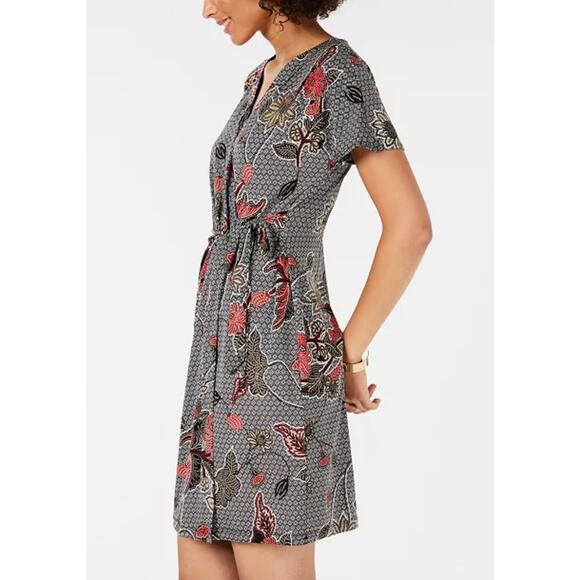 Signature By Robbie Bee Floral Printed Sarong Dress Size 1X NWT Black White Red - Picture 1 of 14